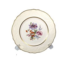 Steubenville Ivory Dinner Plate Spring Floral Embossed 10.5-in Gold Trim Vintage - £16.67 GBP