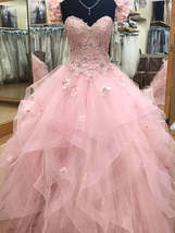 Pink Sweetheart Tulle Long Prom Dress,Ball Gown sweet 16 dresses,Princess Quince - £151.08 GBP
