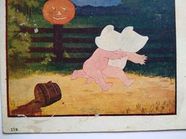 Halloween Postcard Children in Bonnets Run From Bogie Man JOL Pumpkin Series 119 - £18.34 GBP