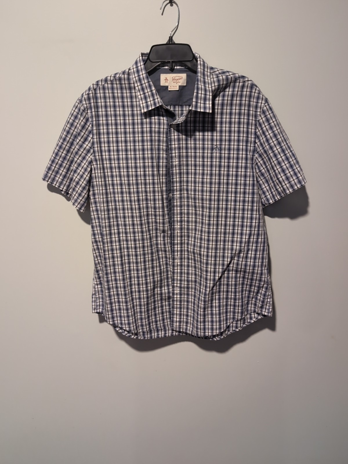 Original Penguin Men&#39;s XL Short Sleeve Dress Shirt Casual Plaid - $12.87