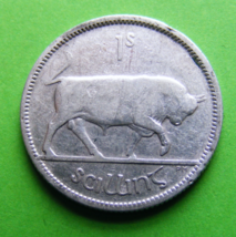 1928 Irish One Shilling SILVER Coin - First Year Issued - Ireland Charging Bull - $8.49