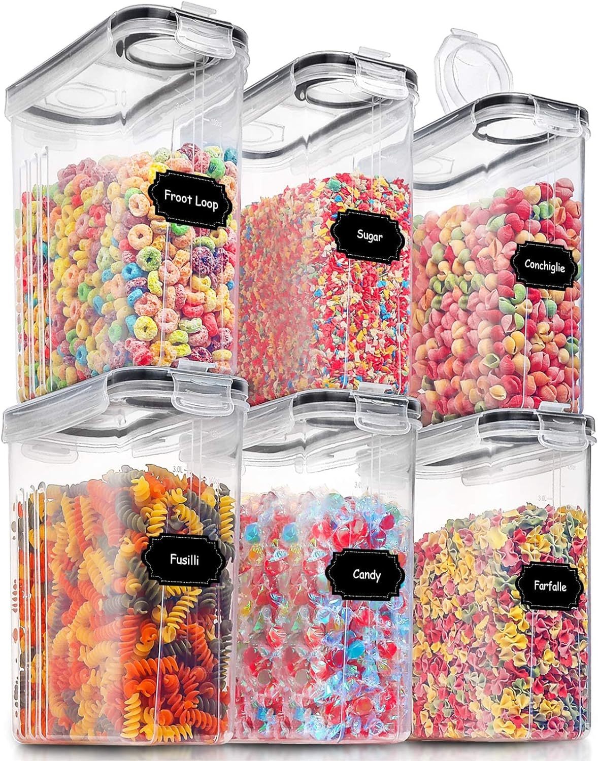 Praki Large Dry Food Storage Containers With Lids, 6Pcs Airtight, 4L Black - $42.95