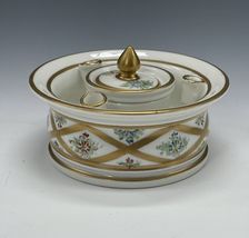 Antique Decor Main Porcelain 3 Quill Round Inkwell Inkstand Floral France - $1,836.10 MXN
