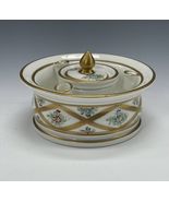 Antique Decor Main Porcelain 3 Quill Round Inkwell Inkstand Floral France - $99.00