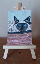 ACEO Original Siamese Burmese Cat Painting Signed Collectible Mini Art ATC - £3.55 GBP