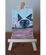 ACEO Original Siamese Burmese Cat Painting Signed Collectible Mini Art ATC - $4.52