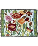 70x54 POPPY GARDEN Floral Butterfly Tapestry Afghan Throw Blanket  - £49.61 GBP