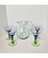5 Piece Margarita Set Green Pitcher 6 Glasses Green and Blue - $59.89