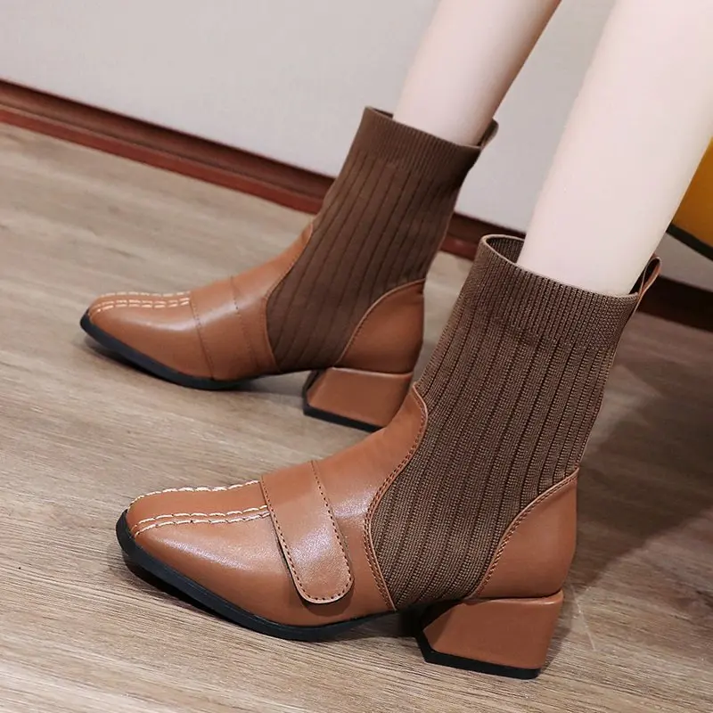 Autumn Pop Dress British Shoes  Sock Booties Low Heel Vintage Ankle Boots for Wo - £256.76 GBP