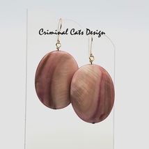 Mother of Pearl Earrings in Mauve with Bronze Hooks, Hand Made 