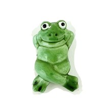 Happy Frog Figurine Arms Behind Head Relaxing Green Miniature Garden Decor - $7.97