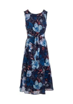 New Kasper Blue Floral Midi Belted Flare Dress Size 12 $89 - £64.82 GBP
