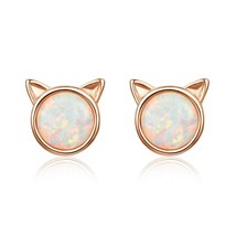 WOSTU New Fashion 925 Silver Earrings Rose Gold Cute Cat Opal Stone Tiny Stud Ea - £16.06 GBP