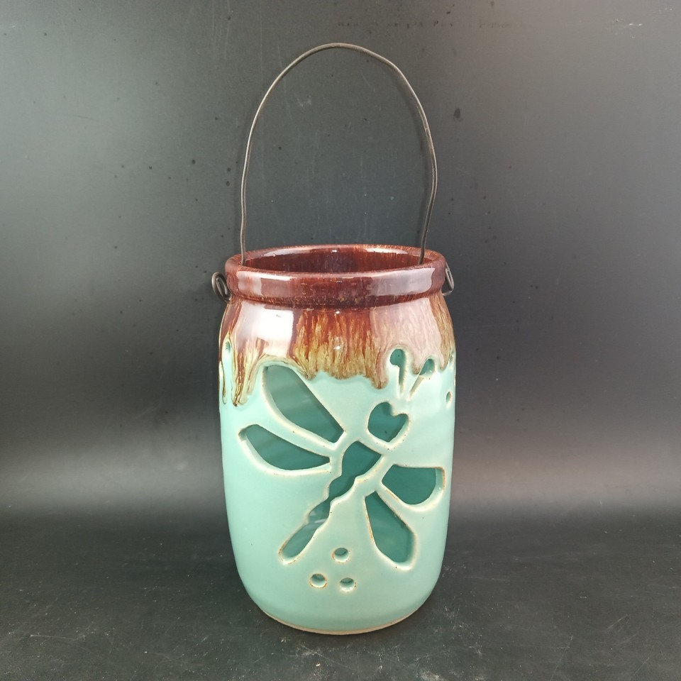 McNeill's Pottery Brown Drip Over Jade Dragonfly Lantern Signed "WW", OBO Item image 10