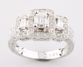 0.95 Carato 3-Stone Smeraldo Taglio Diamante 18k Oro Bianco Fidanzamento Anello - $2,881.55