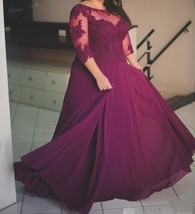 V Back 3/4 Sleeves Plus Size Mother of the Bride Dresses - £126.40 GBP