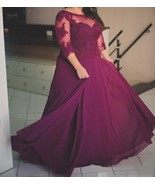 V Back 3/4 Sleeves Plus Size Mother of the Bride Dresses - £128.50 GBP