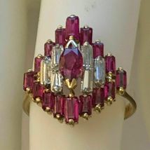Estate 14k Yellow Gold Over White Diamond Red Ruby Engagement Ring 2.75Ct - £89.08 GBP