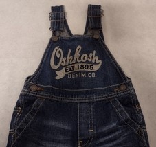 OshKosh Bgosh Bib Overalls 2T Blue Denim Gray Logo Dark Wash - £17.54 GBP