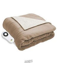 Serta Microplush Electric Heated Warming Throw Blanket Taupe - £83.33 GBP