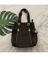 Baggallini Quilted Shoulder Tote Bag Brown Silver Zippers Travel Nylon S... - $35.63