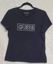 Women's GUESS Logo Rhinestone Embellished T-shirt Black (Missing One Rhi... - $7.18
