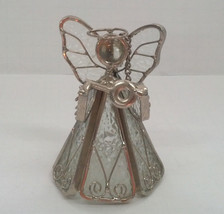 Handmade stain glass free standing leaded winged angel frosted glass wit... - $375.38 MXN