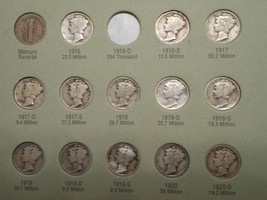 NEAR COMPLETE COLLECTION 77 MERCURY DIMES 1916-1945 ALBUM NO 1916D 90% S... - $455.00