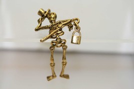  Antique Gold Tone Moveable Skeleton Brooch Halloween Skeleton Pin Jewelry  - £12.76 GBP