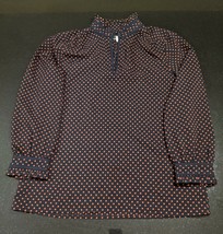 JCrew Women&#39;s Blouse Size 2 Navy Blue Red Polka Dots V-Neck Cuff Sleeves... - $16.80