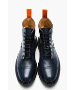 New Handmade Men&#39;s Navy Blue Leather Ankle boots, Men&#39;s leather Cap Toe ... - €157,98 EUR+