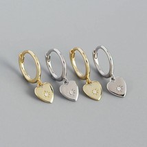 Round Diamonds Star Design Heart Drop Dangling Hoop Earrings 925 Sterlin... - £44.67 GBP