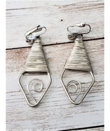 Vintage Clip On Earrings Silver Tone Artistic Dangle (Some Tarnish) - £10.37 GBP