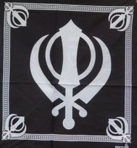 Sikh Punjabi Singh Kaur Black Khalsa Khanda bandana Head Wrap Gear Rumal... - $5.90