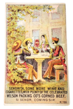1880&#39;s Wilson Packing Co Corned Beef Wine &amp; Cigarettes Victorian Trade Card - £15.60 GBP