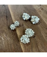 Vintage Clip On Earrings Silver Tone Cluster Glass Faux Pearl Beaded lot 3 - $15.00