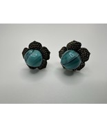 Vintage Silver Blue Glass Flower Screwback Earrings 2.2cm - $52.14 CAD
