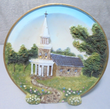 Country Church House 6&quot; Circular 3D Plate Table Decor Collectible Ceramic - €6,47 EUR
