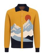 MEN'S YELLOW ART LANDSCAPE JACQUARD CARDIGAN - $49.00