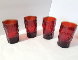 Lot of 4 Vintage Ruby Red Juice Glasses Textured Tree Bark Design 6 oz C... - £25.54 GBP