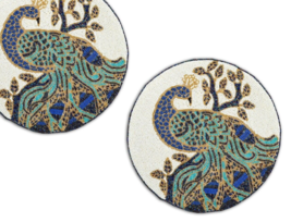 Set Of 6 Peacock Placemats Hand Beaded Tablemats Designer Charger Plate 13X13 In - £124.10 GBP