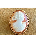 10K Yellow Gold Cameo Pin  Shell Cameo Hand Carved Twist Frame RETRO PERIOD - £135.53 GBP