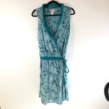 Lux Womens Wrap Dress Blue White Floral V Neck Sleeveless Burnout Sheer M - $24.08