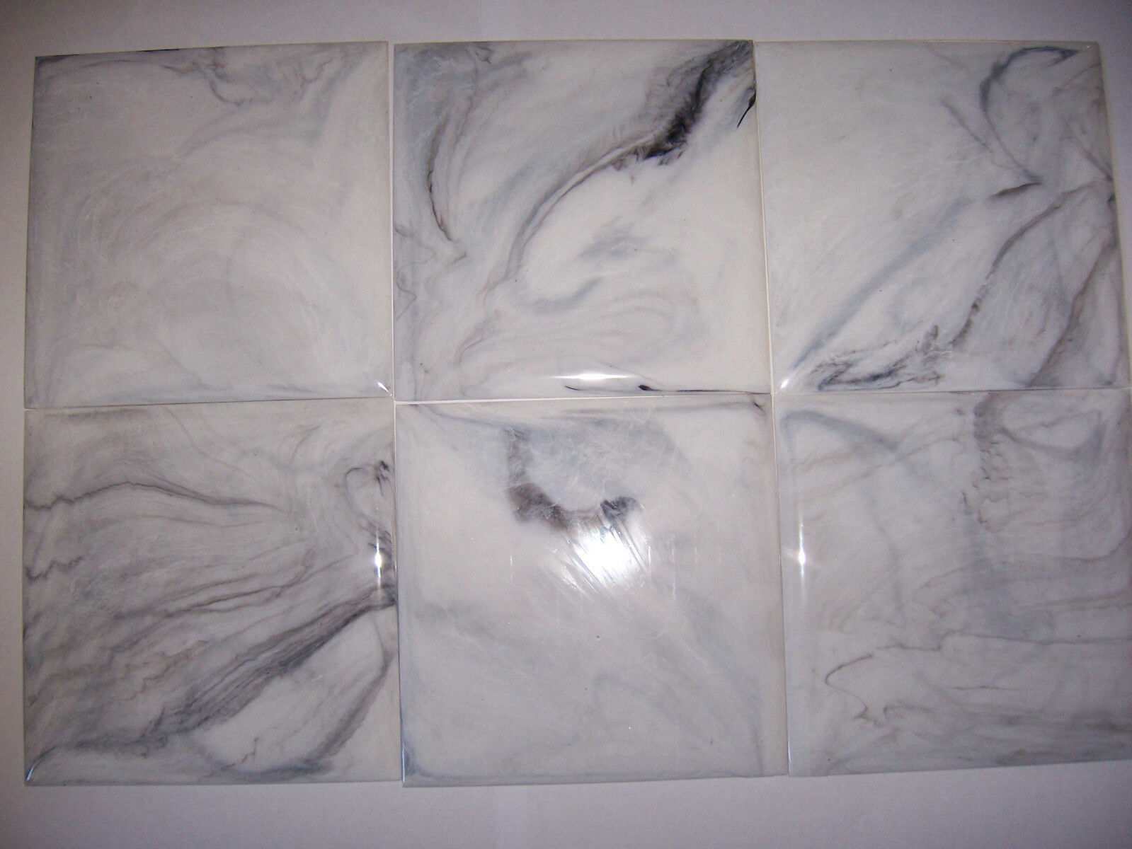 VINTAGE WHITE GREY MARBLE PLASTIC TILE 4 1/4&quot; wall bathroom kitchen poly... - $4.94