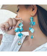 Bohemian Turquoise Starfish Charm Shell Dangle Earrings - $40.63