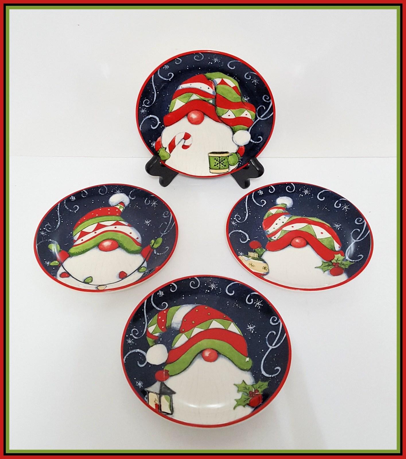 NEW Certified International Set of 4 Holiday Magic Gnomes Appetizer Plat... - $24.99