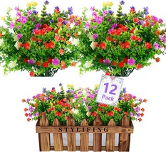 Stylifing 12 Bundles Artificial Flowers For Outdoor Use, Uv Resistant Fake - £35.90 GBP