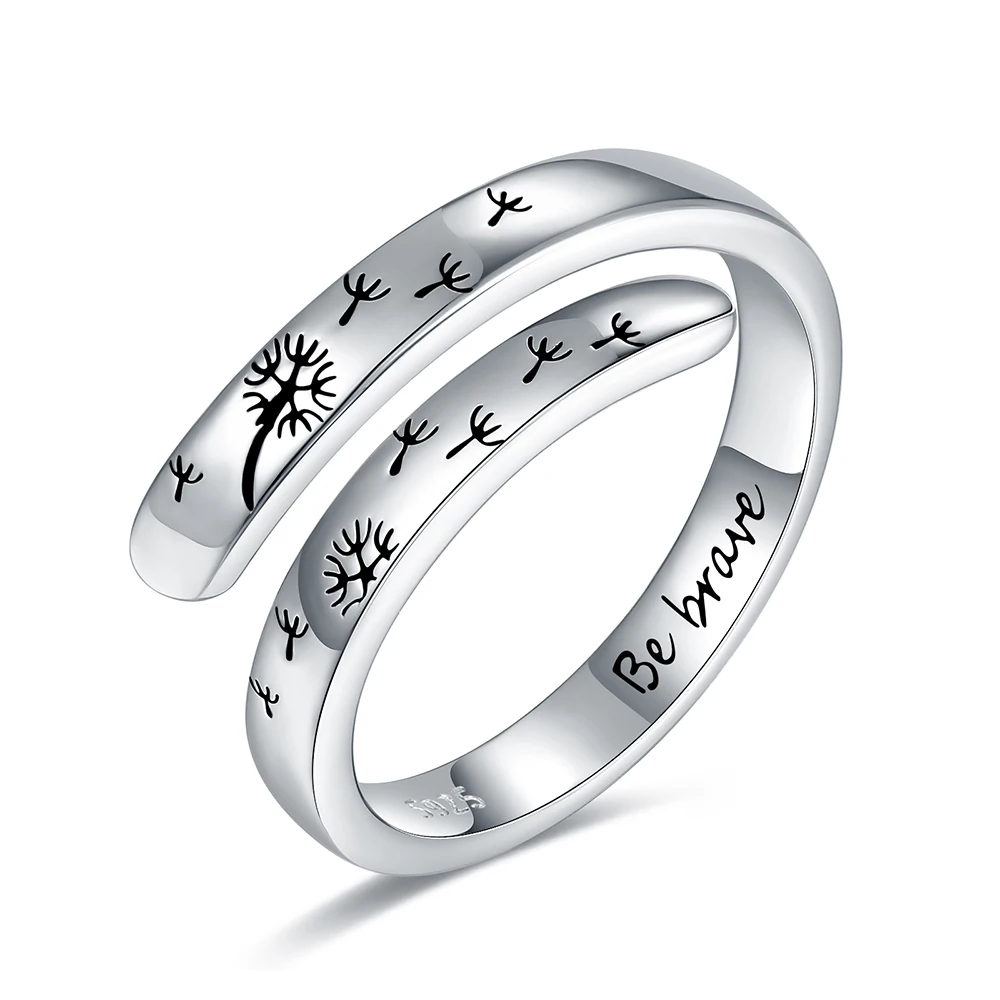 925-Sterling-Silver Adjustable Dancing Dandelion Rings for Women - Engraved Be B - £23.66 GBP