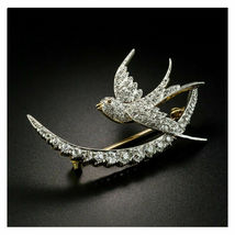 14K Yellow Gold Over VVS1 Diamond Brooch Pin Full Cut Bird Christian Moon 2.65Ct - £118.59 GBP