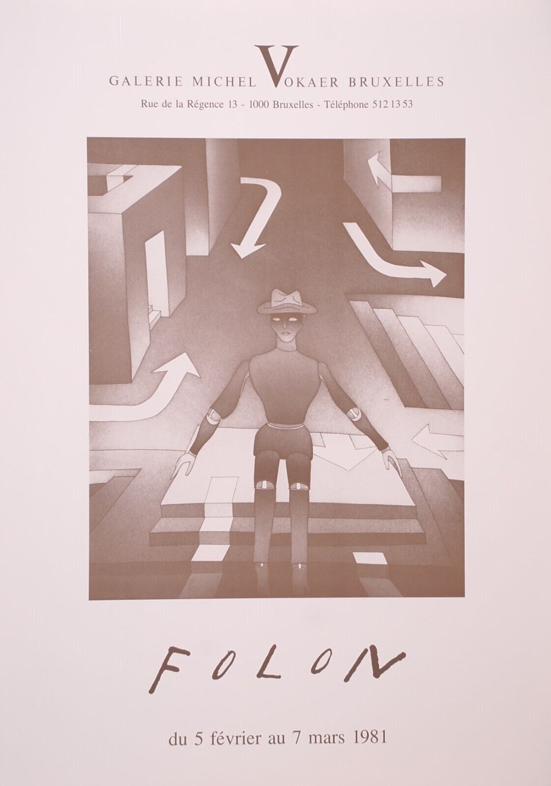 Jean-Michel FOLON Affiche Vintage Galerie Michel Vokaer Bruxelles 1981 - $59.50